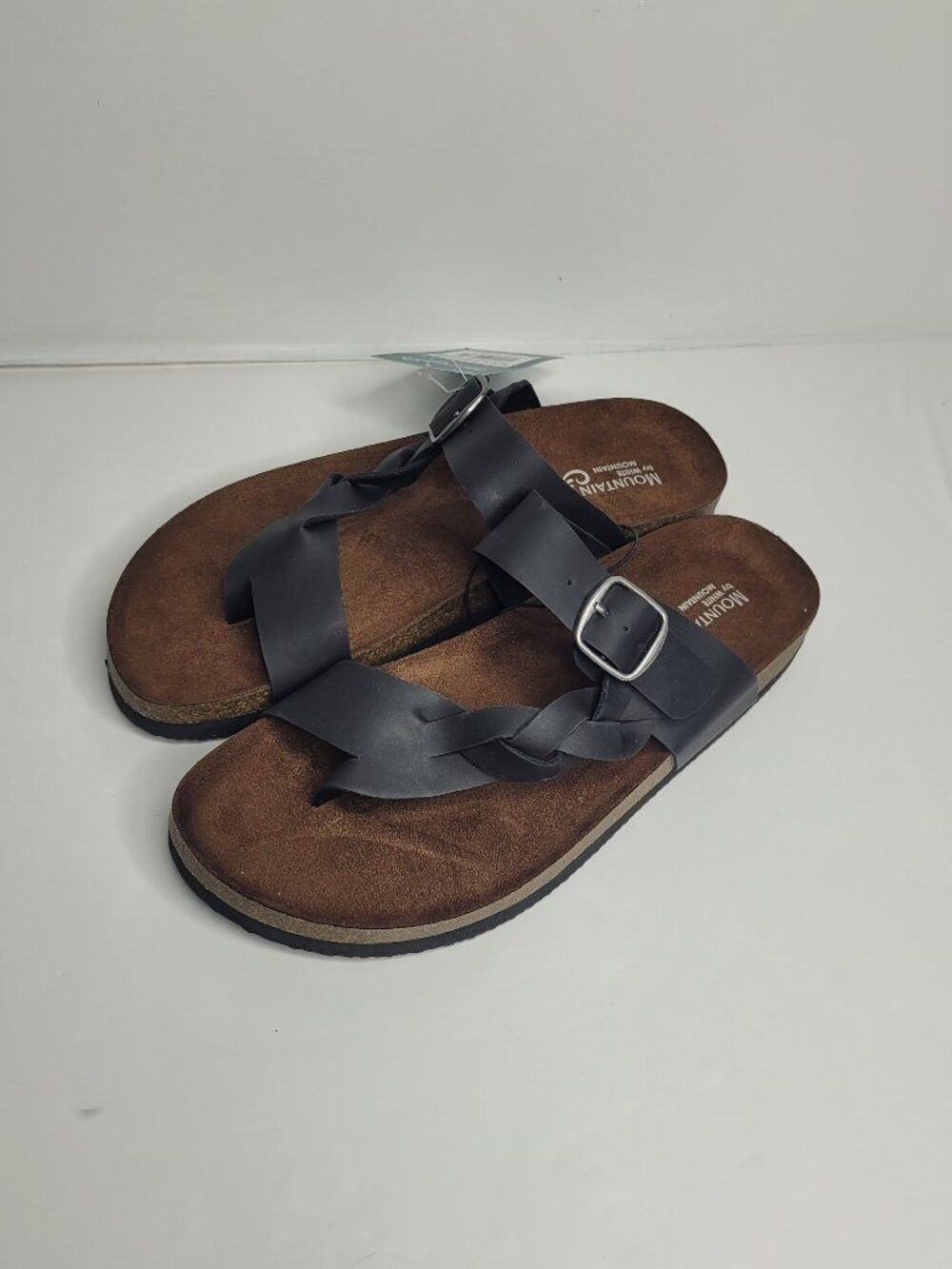 Mountain Sole Women's black faux leather Crossover Strap Sandals size 9 NWT